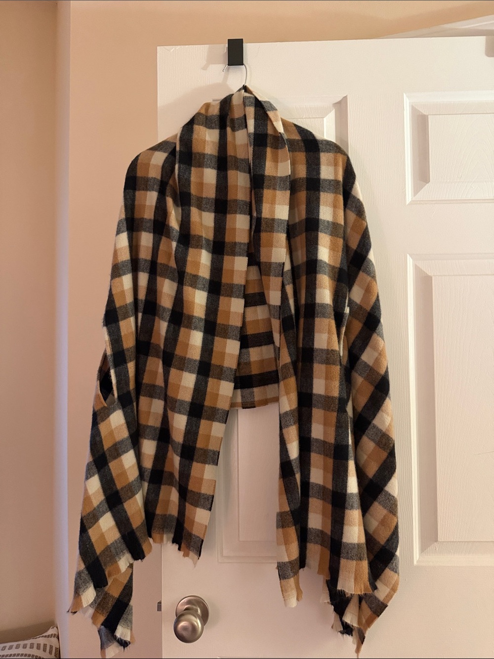 a new day Plaid Open Front Poncho in Black, Tan, Cream